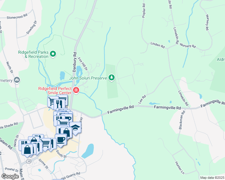 map of restaurants, bars, coffee shops, grocery stores, and more near 3 Norrans Ridge Drive in Ridgefield