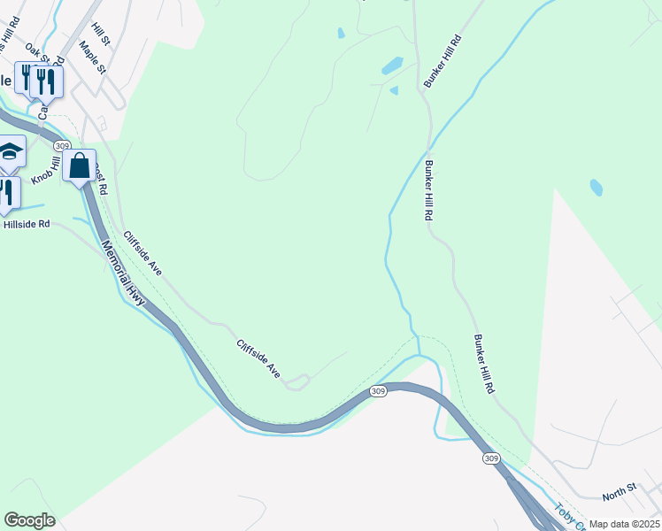 map of restaurants, bars, coffee shops, grocery stores, and more near Bunker Hill Road in Wyoming