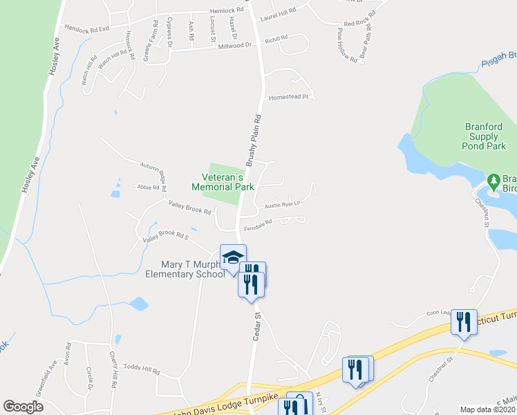 map of restaurants, bars, coffee shops, grocery stores, and more near 162 Austin Ryer Lane in Branford