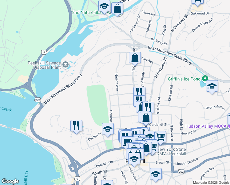 map of restaurants, bars, coffee shops, grocery stores, and more near 620 Nelson Avenue in Peekskill