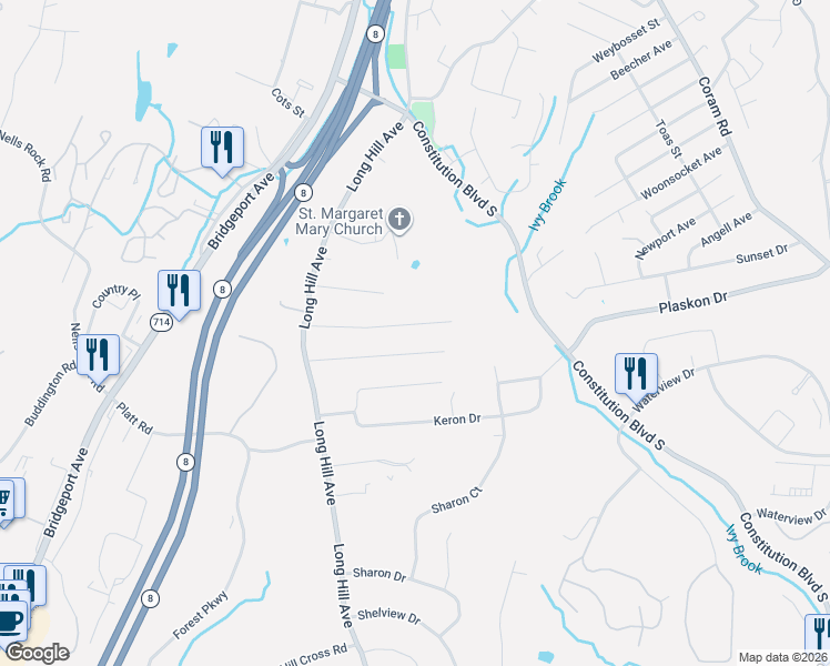 map of restaurants, bars, coffee shops, grocery stores, and more near 29 Sylvan Drive in Shelton