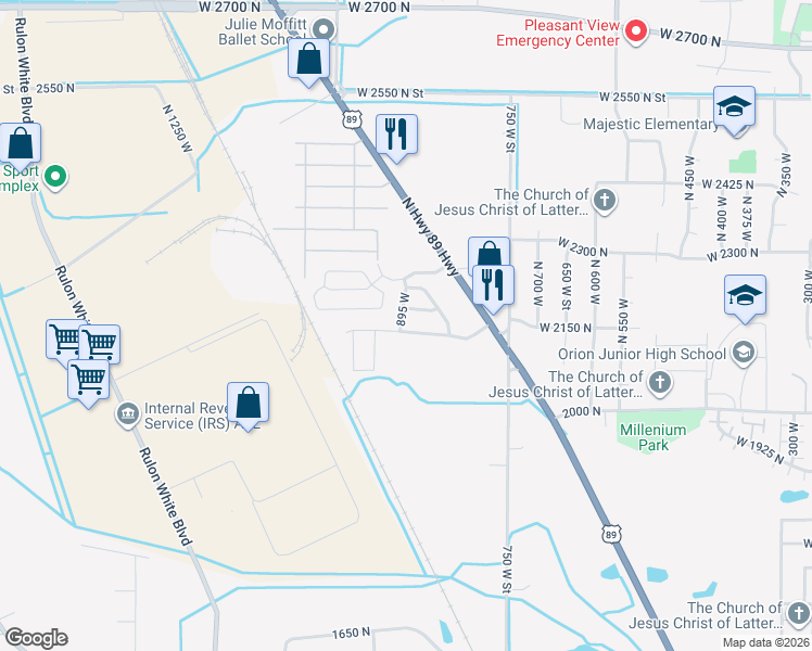 map of restaurants, bars, coffee shops, grocery stores, and more near 884 Willow Brook Lane in Pleasant View
