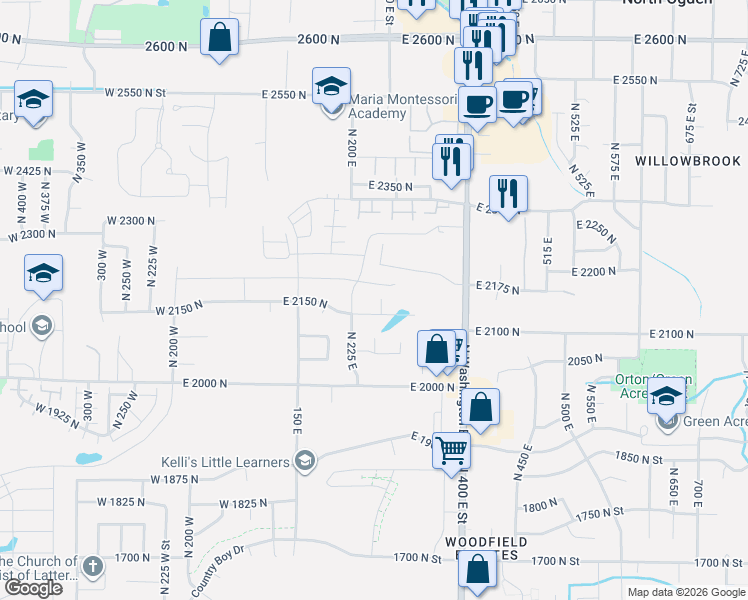 map of restaurants, bars, coffee shops, grocery stores, and more near 2169 North 250 East in North Ogden