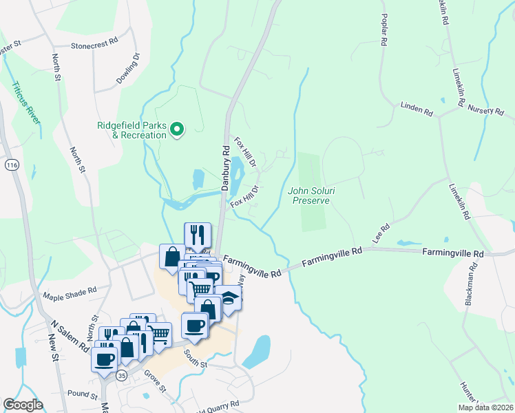 map of restaurants, bars, coffee shops, grocery stores, and more near 29G Fox Hill Drive in Ridgefield