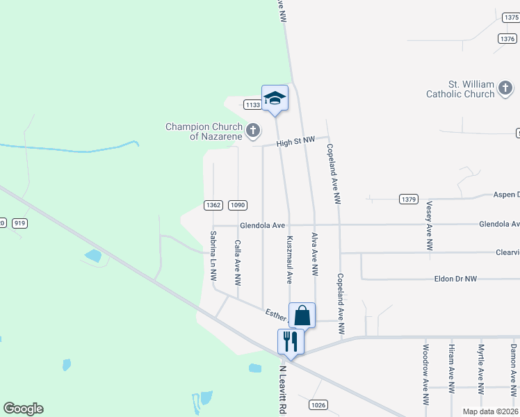 map of restaurants, bars, coffee shops, grocery stores, and more near 5243 Craig Avenue Northwest in Warren