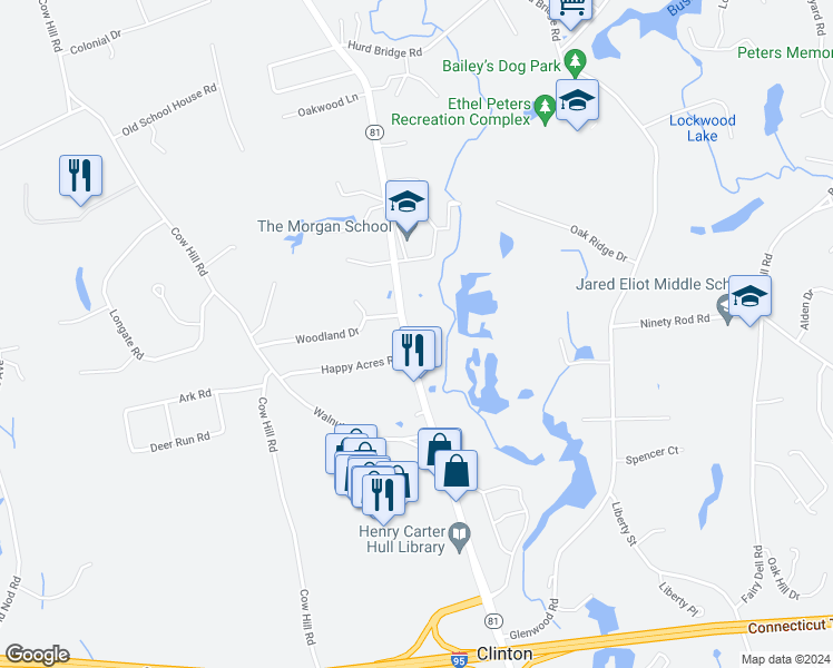 map of restaurants, bars, coffee shops, grocery stores, and more near 49 Killingworth Turnpike in Clinton