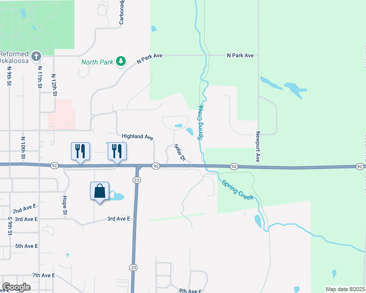 map of restaurants, bars, coffee shops, grocery stores, and more near 228-298 Terrace Drive in Oskaloosa