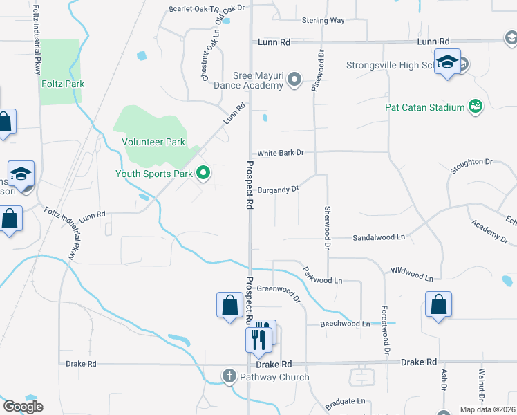 map of restaurants, bars, coffee shops, grocery stores, and more near 16268 State Route 237 in Strongsville