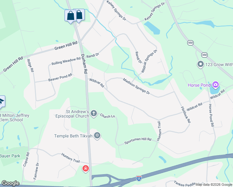map of restaurants, bars, coffee shops, grocery stores, and more near 87 Madison Springs Drive in Madison