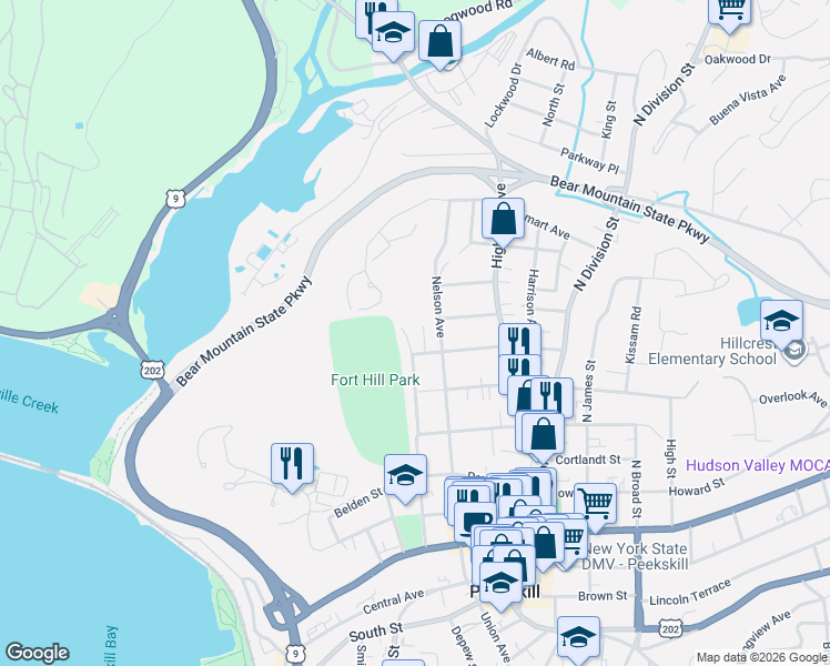map of restaurants, bars, coffee shops, grocery stores, and more near 615 Decatur Avenue in Peekskill