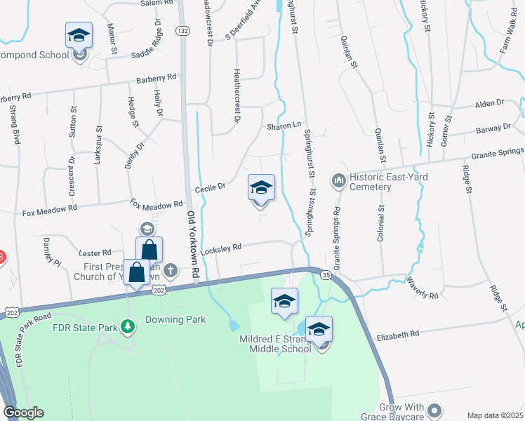 map of restaurants, bars, coffee shops, grocery stores, and more near 704 Locksley Road in Yorktown Heights