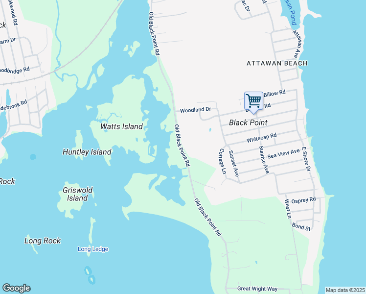 map of restaurants, bars, coffee shops, grocery stores, and more near 164 Old Black Point Road in East Lyme