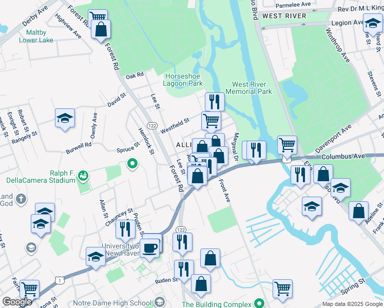 map of restaurants, bars, coffee shops, grocery stores, and more near 81 Admiral Street in West Haven
