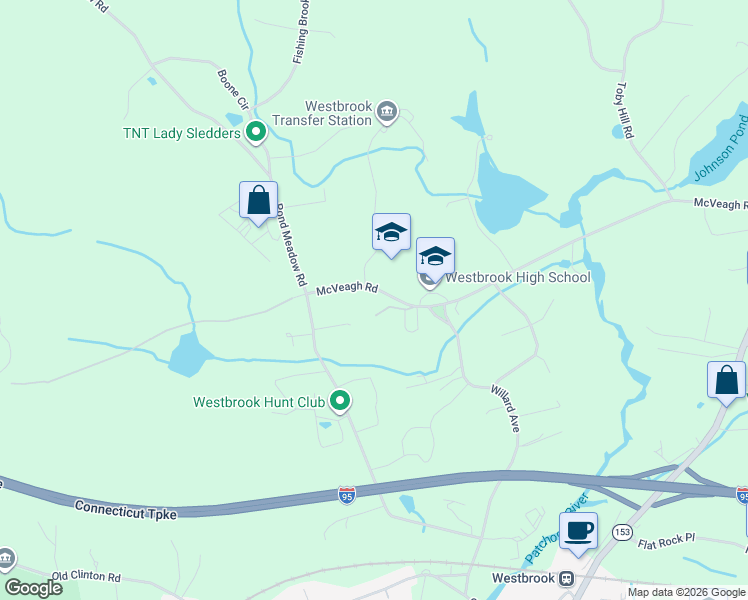 map of restaurants, bars, coffee shops, grocery stores, and more near 89 McVeagh Road in Westbrook