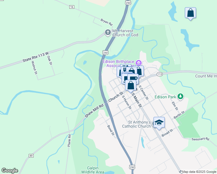 map of restaurants, bars, coffee shops, grocery stores, and more near 37 West Front Street in Milan