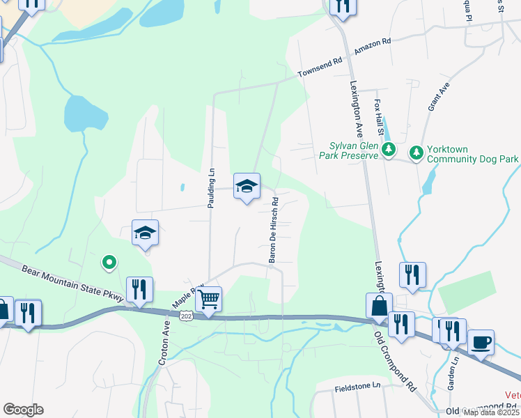 map of restaurants, bars, coffee shops, grocery stores, and more near 64 Baron De Hirsch Road in Crompond