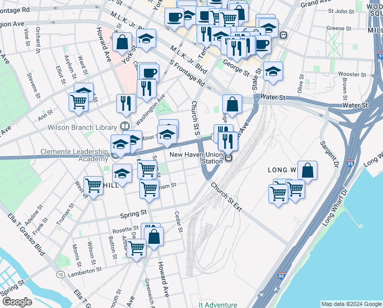 map of restaurants, bars, coffee shops, grocery stores, and more near 137 Portsea Street in New Haven