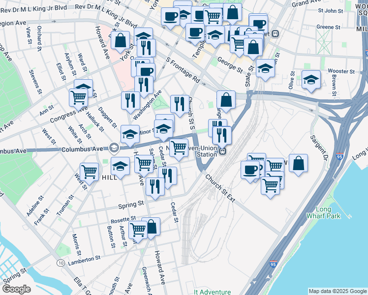 map of restaurants, bars, coffee shops, grocery stores, and more near 137 Portsea Street in New Haven