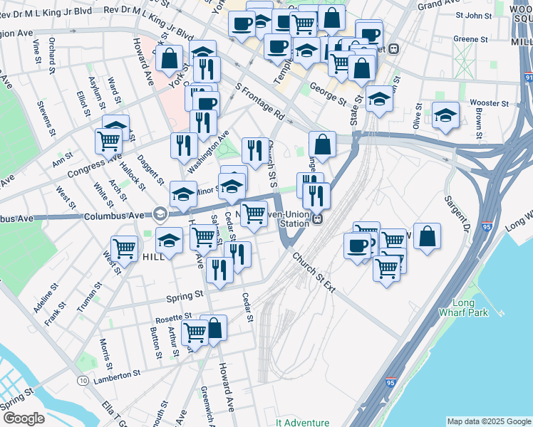 map of restaurants, bars, coffee shops, grocery stores, and more near 137 Portsea Street in New Haven