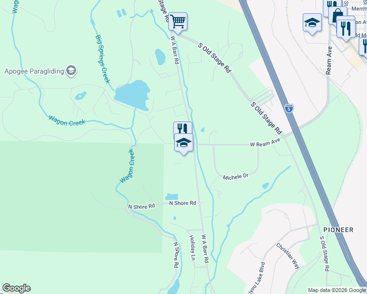 map of restaurants, bars, coffee shops, grocery stores, and more near 1108 Shasta Ranch Road in Mount Shasta