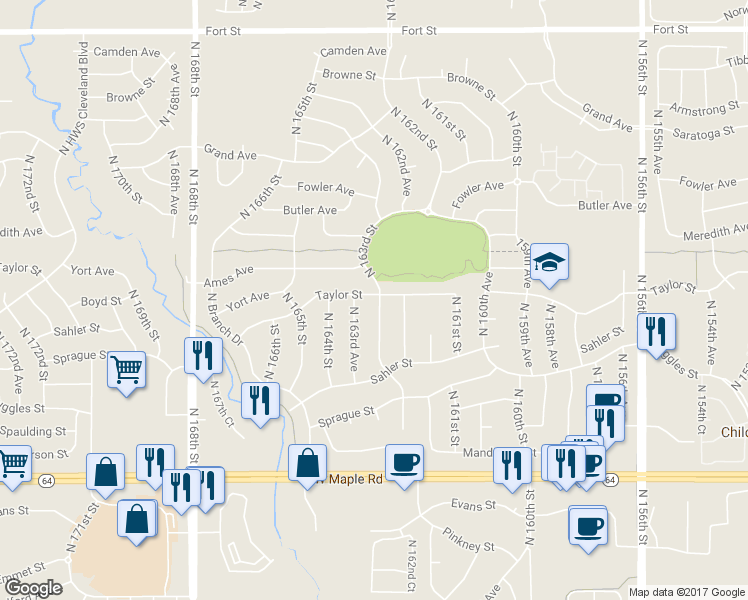 map of restaurants, bars, coffee shops, grocery stores, and more near 4326 North 163rd Street in Omaha