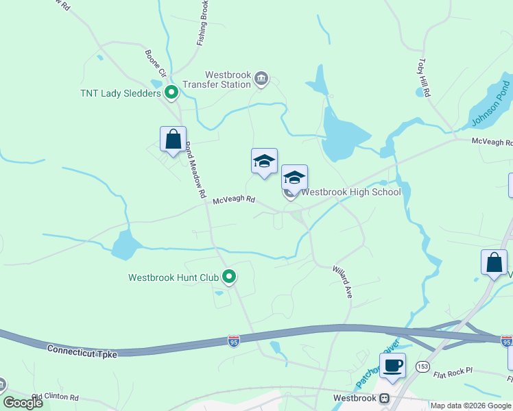 map of restaurants, bars, coffee shops, grocery stores, and more near 89 McVeagh Road in Westbrook