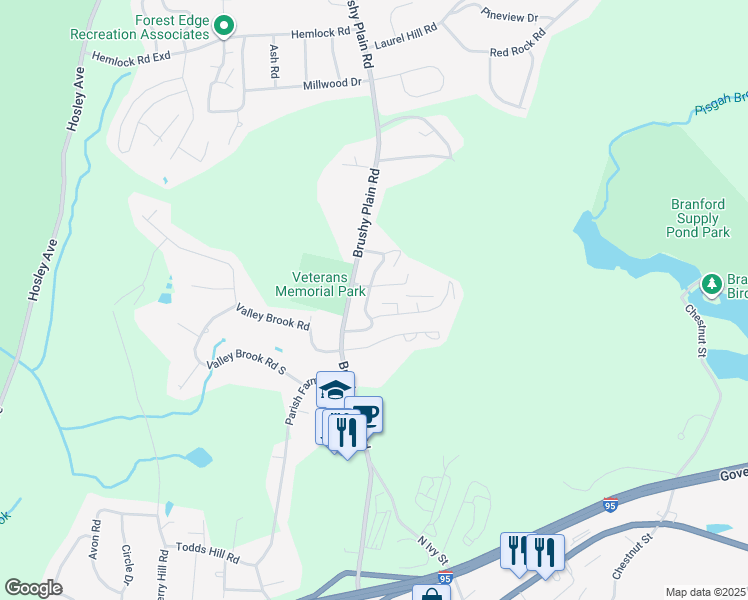 map of restaurants, bars, coffee shops, grocery stores, and more near 52 Bay Path Way in Branford