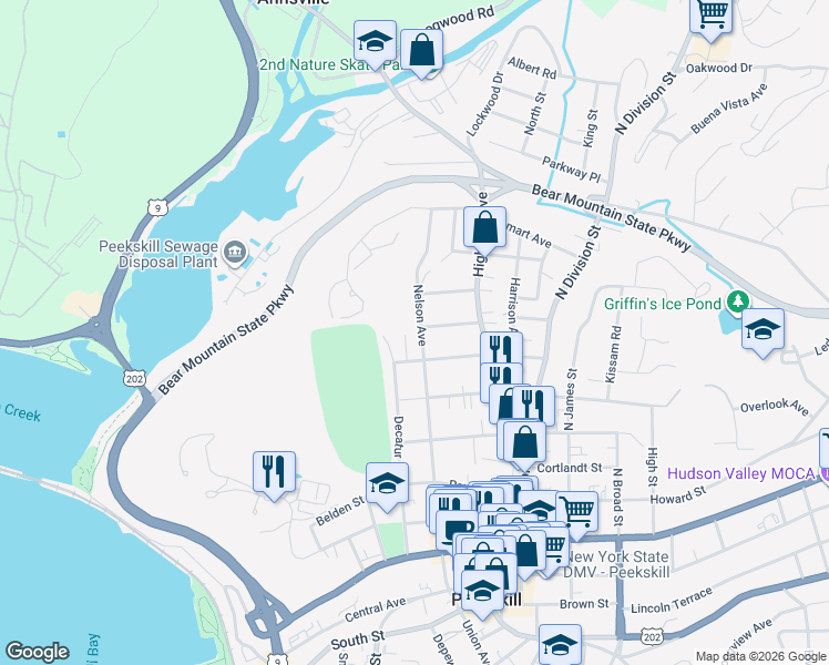 map of restaurants, bars, coffee shops, grocery stores, and more near 620 Nelson Avenue in Peekskill