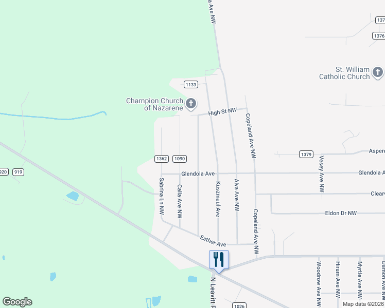 map of restaurants, bars, coffee shops, grocery stores, and more near 5243 Craig Avenue Northwest in Warren