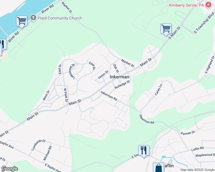 map of restaurants, bars, coffee shops, grocery stores, and more near 64 Main Street in Pittston