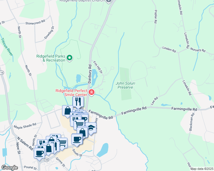 map of restaurants, bars, coffee shops, grocery stores, and more near 5 Apricot Lane in Ridgefield