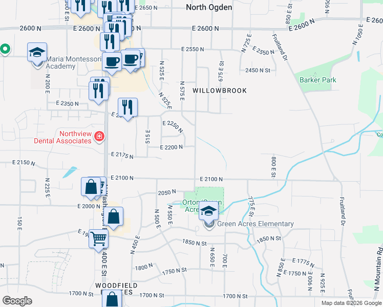map of restaurants, bars, coffee shops, grocery stores, and more near 2169 North 600 East in North Ogden