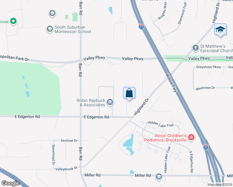 map of restaurants, bars, coffee shops, grocery stores, and more near 9715 Shenandoah Drive in Brecksville