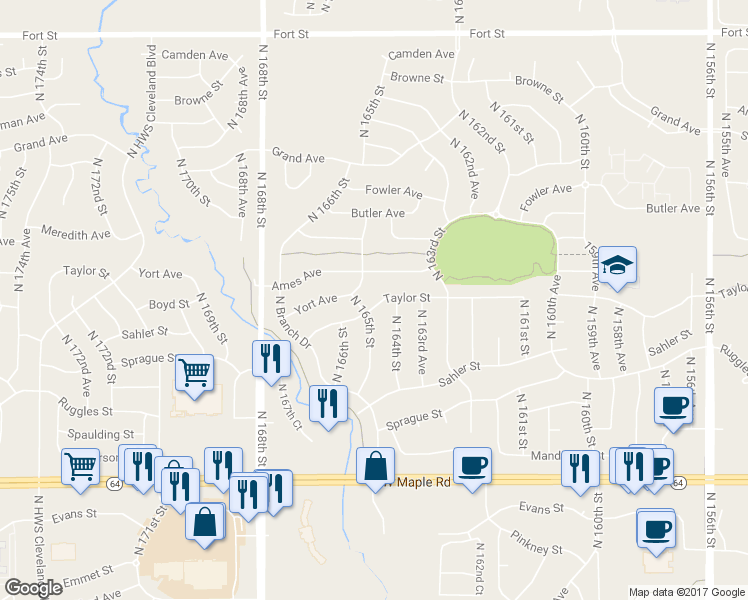 map of restaurants, bars, coffee shops, grocery stores, and more near 16418 Taylor St in Omaha