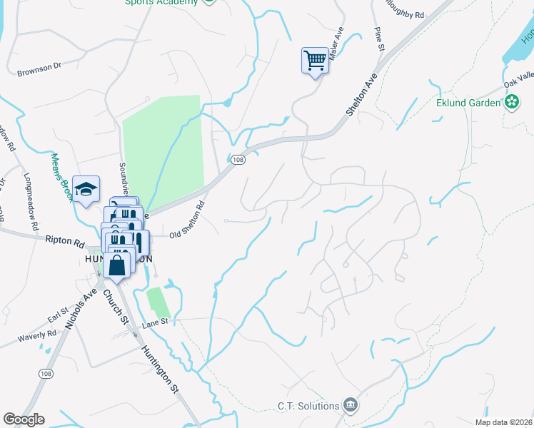 map of restaurants, bars, coffee shops, grocery stores, and more near 217 Fox Run in Shelton