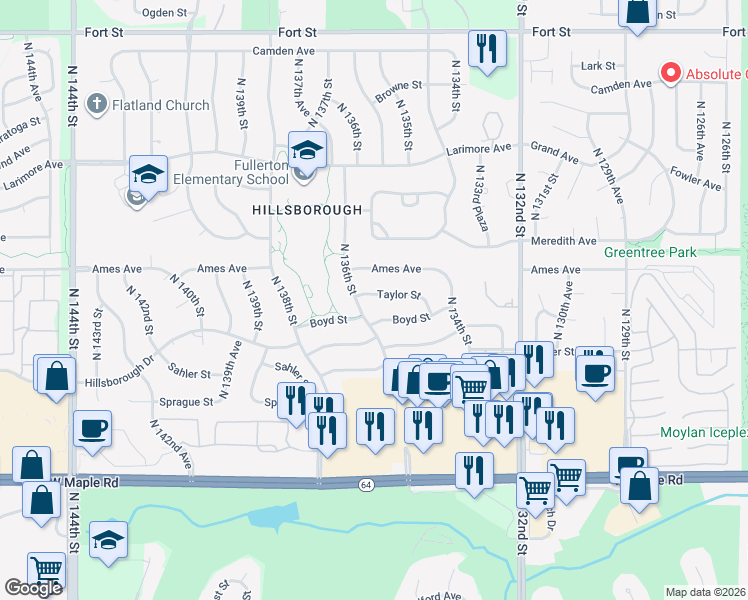 map of restaurants, bars, coffee shops, grocery stores, and more near 13529 Taylor Street in Omaha