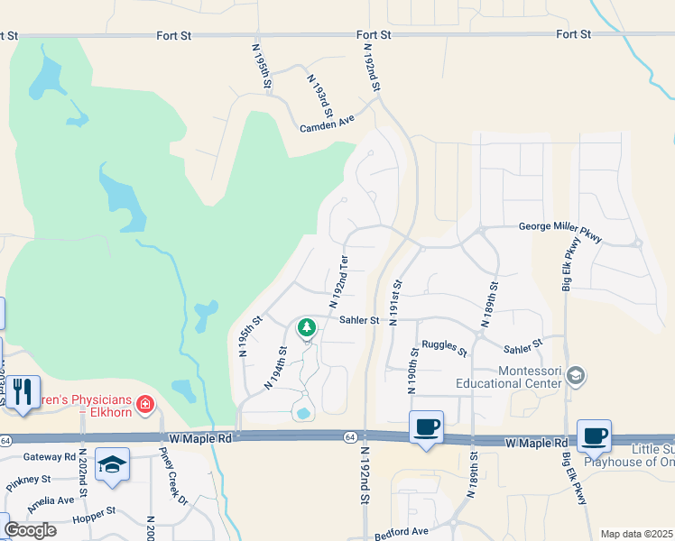 map of restaurants, bars, coffee shops, grocery stores, and more near 4401 North 193rd Circle in Omaha