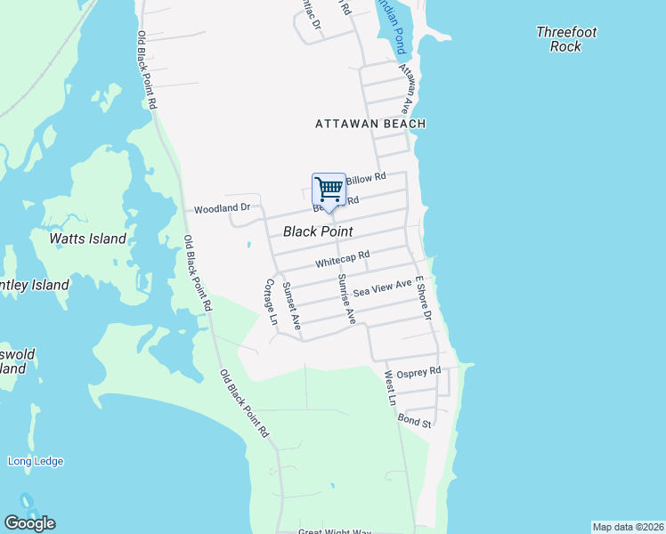 map of restaurants, bars, coffee shops, grocery stores, and more near 38 Whitecap Rd in East Lyme
