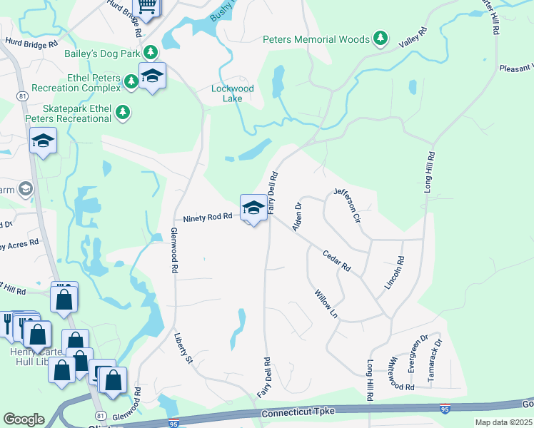 map of restaurants, bars, coffee shops, grocery stores, and more near 69 Fairy Dell Road in Clinton