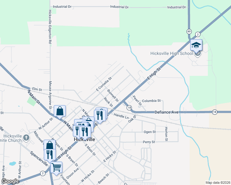 map of restaurants, bars, coffee shops, grocery stores, and more near 504 E Smith St in Hicksville