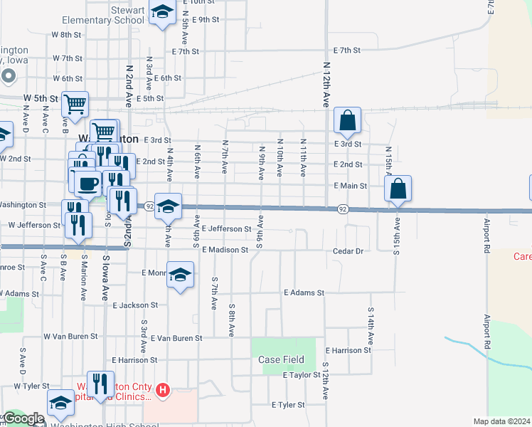 map of restaurants, bars, coffee shops, grocery stores, and more near 903 East Washington Street in Washington