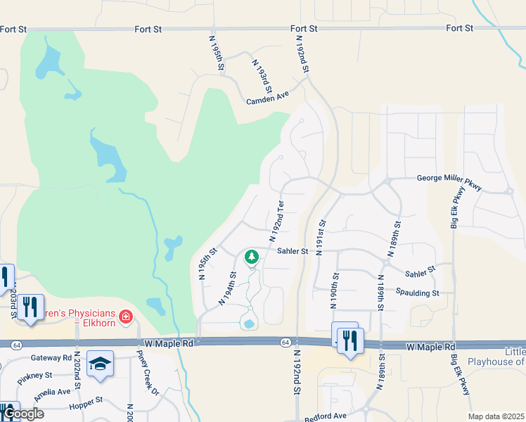 map of restaurants, bars, coffee shops, grocery stores, and more near 4401 North 193rd Circle in Omaha