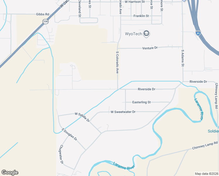 map of restaurants, bars, coffee shops, grocery stores, and more near 2265-2389 Riverside Drive in Laramie