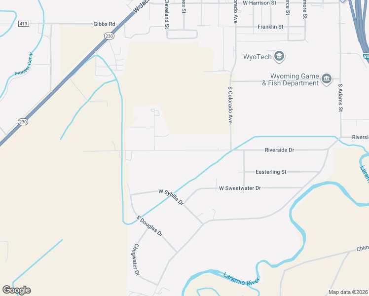 map of restaurants, bars, coffee shops, grocery stores, and more near 2265-2389 Riverside Drive in Laramie