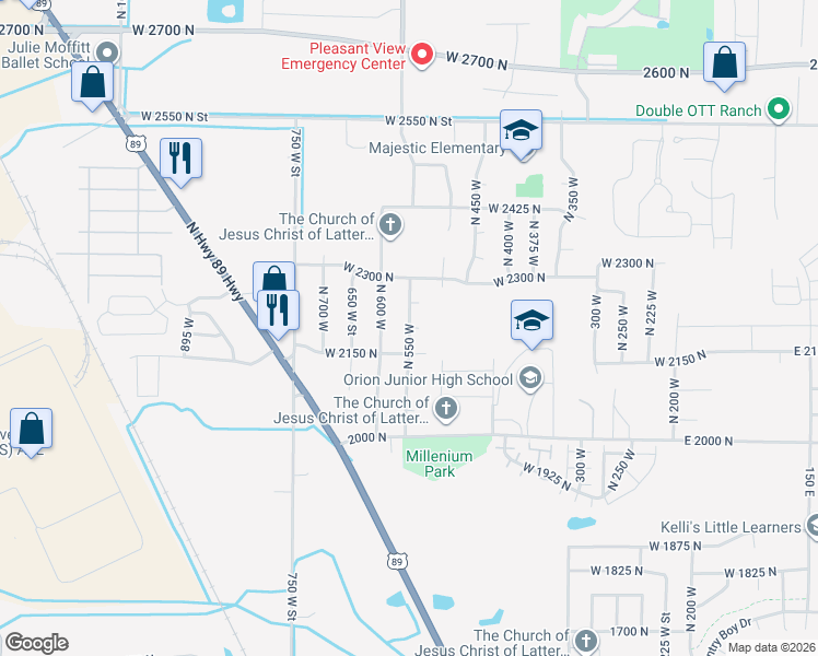 map of restaurants, bars, coffee shops, grocery stores, and more near 2200 North Street in Harrisville