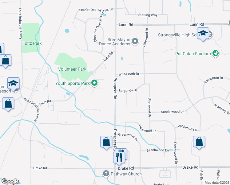 map of restaurants, bars, coffee shops, grocery stores, and more near 16268 State Route 237 in Strongsville