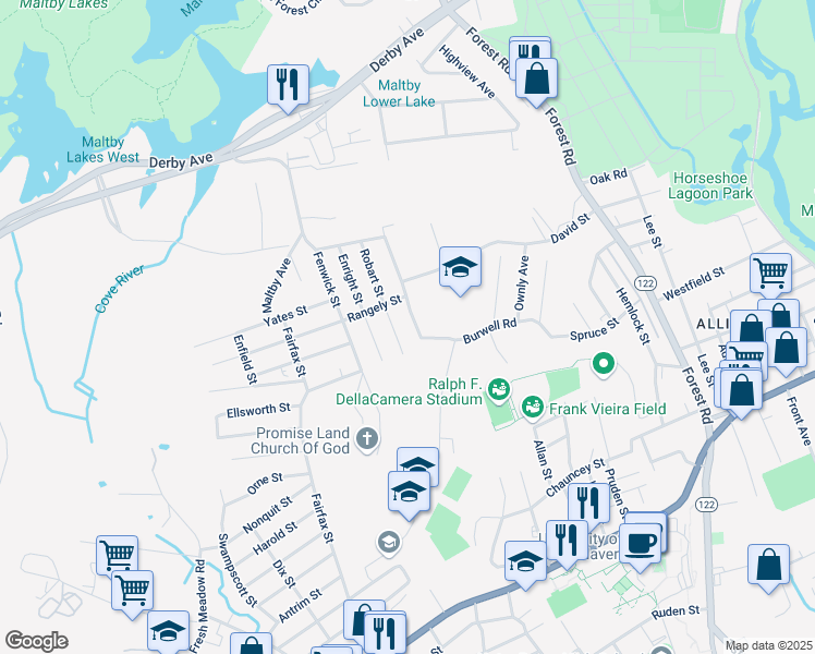 map of restaurants, bars, coffee shops, grocery stores, and more near 6 Sycaway Street in West Haven