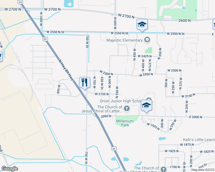 map of restaurants, bars, coffee shops, grocery stores, and more near 2205 North 600 West in Harrisville