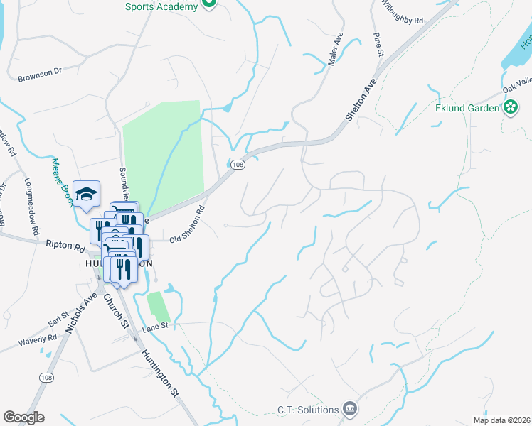 map of restaurants, bars, coffee shops, grocery stores, and more near 217 Fox Run in Shelton