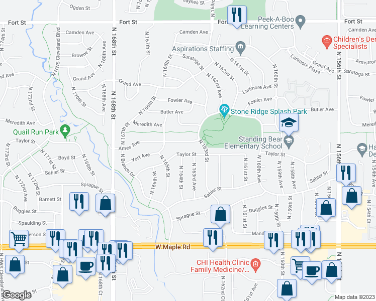 map of restaurants, bars, coffee shops, grocery stores, and more near 16356 Taylor St in Omaha